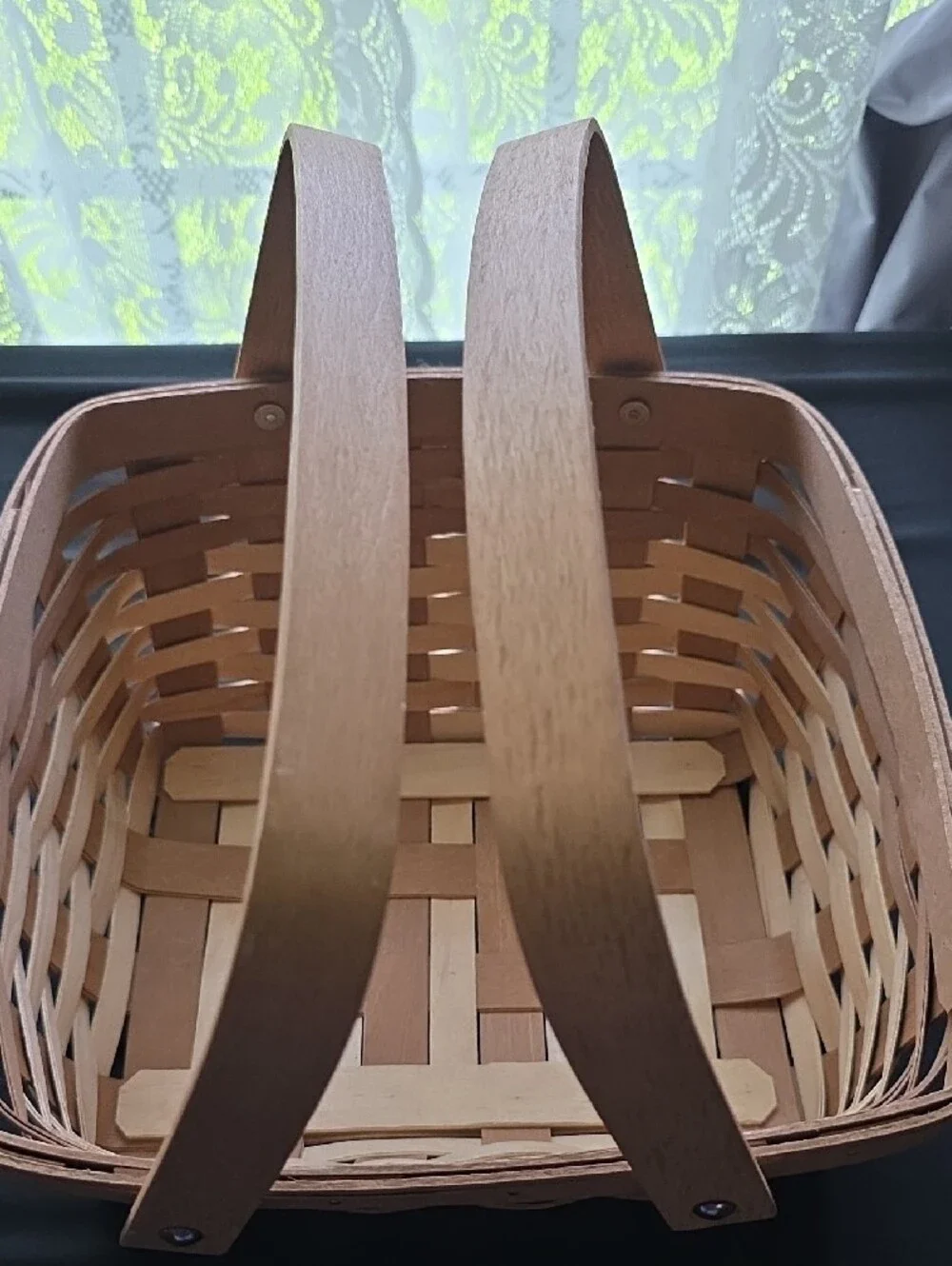 Handwoven Natural Wood Picnic Basket with Handles